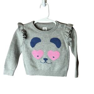 Baby Gap Panda Sweater Gray Blue Pink Heart 12-18M